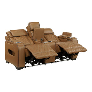 English Elm Power Reclining Loveseat with LED Lighting Console Storage and Diamond Faux Leather B011P574417