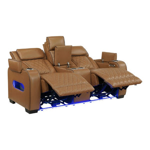 English Elm Power Reclining Loveseat with LED Lighting Console Storage and Diamond Faux Leather B011P574417