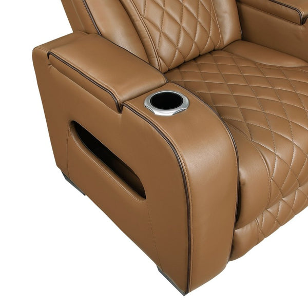 English Elm Power Reclining Loveseat with LED Lighting Console Storage and Diamond Faux Leather B011P574417