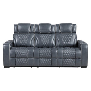 English Elm Double Reclining Sofa with Pocket Coil Support and Wall Hugger Design for Living Rooms Blue Engineered Wood B011P574421