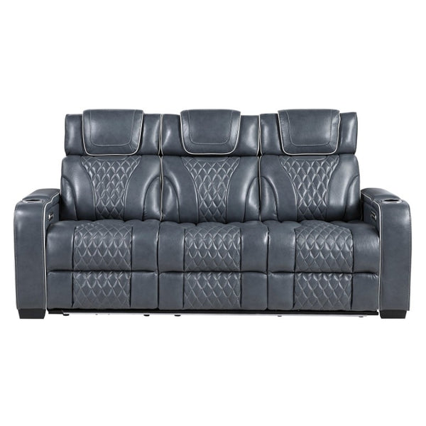 English Elm Double Reclining Sofa with Pocket Coil Support and Wall Hugger Design for Living Rooms Blue Engineered Wood B011P574421