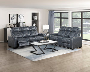 English Elm Double Reclining Sofa with Pocket Coil Support and Wall Hugger Design for Living Rooms Blue Engineered Wood B011P574421