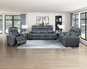 English Elm Double Reclining Sofa with Pocket Coil Support and Wall Hugger Design for Living Rooms Blue Engineered Wood B011P574421