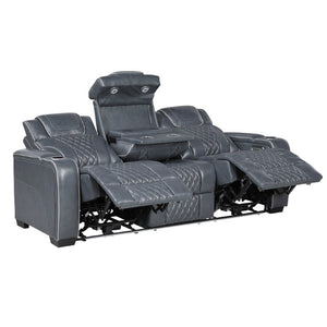 English Elm Double Reclining Sofa with Pocket Coil Support and Wall Hugger Design for Living Rooms Blue Engineered Wood B011P574421