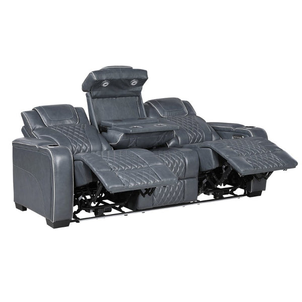 English Elm Double Reclining Sofa with Pocket Coil Support and Wall Hugger Design for Living Rooms Blue Engineered Wood B011P574421
