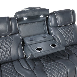 English Elm Double Reclining Sofa with Pocket Coil Support and Wall Hugger Design for Living Rooms Blue Engineered Wood B011P574421