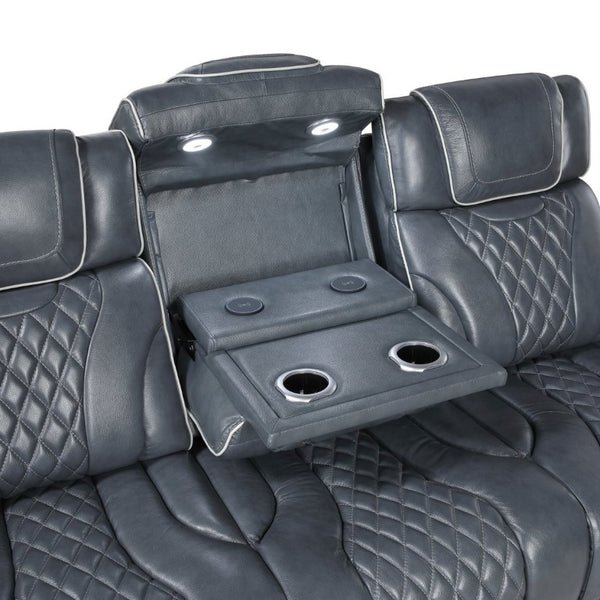 English Elm Double Reclining Sofa with Pocket Coil Support and Wall Hugger Design for Living Rooms Blue Engineered Wood B011P574421