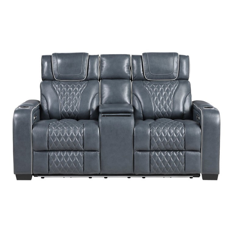 English Elm Power Reclining Loveseat with Top Grain Leather Massage Heat and LED Cinematic Glow B011P574422
