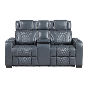 English Elm Power Reclining Loveseat with Top Grain Leather Massage Heat and LED Cinematic Glow B011P574422