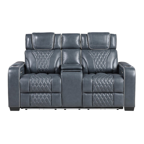 English Elm Power Reclining Loveseat with Top Grain Leather Massage Heat and LED Cinematic Glow B011P574422