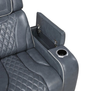 English Elm Power Reclining Loveseat with Top Grain Leather Massage Heat and LED Cinematic Glow B011P574422