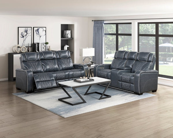 English Elm Power Reclining Loveseat with Top Grain Leather Massage Heat and LED Cinematic Glow B011P574422