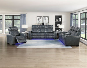 English Elm Power Reclining Loveseat with Top Grain Leather Massage Heat and LED Cinematic Glow B011P574422