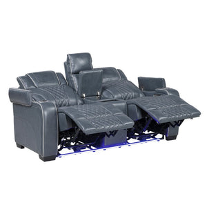 English Elm Power Reclining Loveseat with Top Grain Leather Massage Heat and LED Cinematic Glow B011P574422