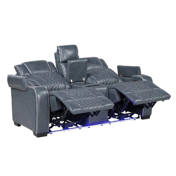 English Elm Power Reclining Loveseat with Top Grain Leather Massage Heat and LED Cinematic Glow B011P574422