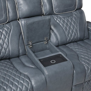English Elm Power Reclining Loveseat with Top Grain Leather Massage Heat and LED Cinematic Glow B011P574422