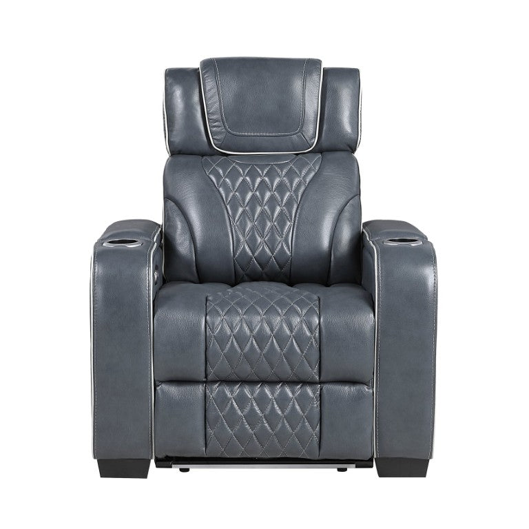English Elm Power Recliner with Top Grain Leather Heat Massage USB Charging and LED Ambiance B011P574423