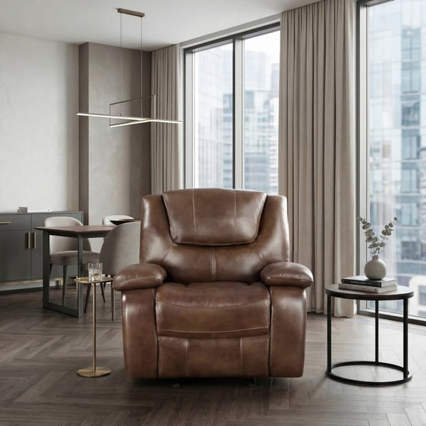 English Elm Glider Recliner with Top Grain Buffalo Leather and Pocket Coil Support for Living Rooms B011P574426