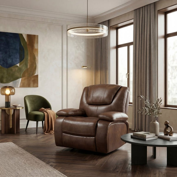 English Elm Glider Recliner with Top Grain Buffalo Leather and Pocket Coil Support for Living Rooms B011P574426