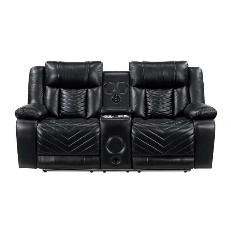 English Elm Power Reclining Loveseat with LED Lighting USB Charging and Built-In Speaker Console B011P574436