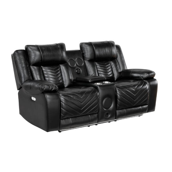 English Elm Power Reclining Loveseat with LED Lighting USB Charging and Built-In Speaker Console B011P574436