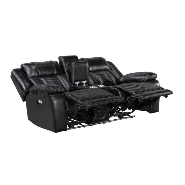 English Elm Power Reclining Loveseat with LED Lighting USB Charging and Built-In Speaker Console B011P574436