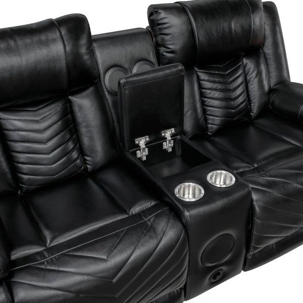 English Elm Power Reclining Loveseat with LED Lighting USB Charging and Built-In Speaker Console B011P574436