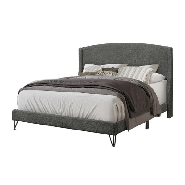 English Elm Boucle Upholstered Queen Platform Bed with Sculptural Arc Wingback Headboard B011P574477