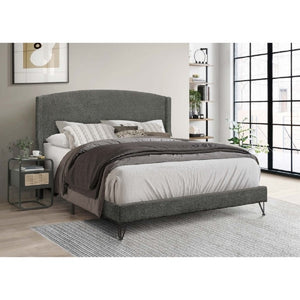 English Elm Boucle Upholstered Queen Platform Bed with Sculptural Arc Wingback Headboard B011P574477