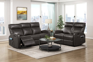 English Elm Double Reclining Faux Leather Sofa with Pocket Coils and Wall Hugger Space Saving Design B011P574487