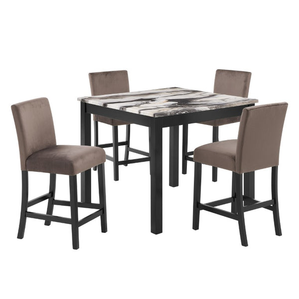 English Elm 5Pc Counter Height Dining Set Square Faux Marble Top Upholstered Chairs Wooden Legs B011P574492