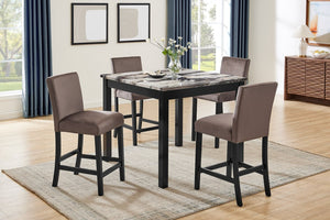 English Elm 5Pc Counter Height Dining Set Square Faux Marble Top Upholstered Chairs Wooden Legs B011P574492