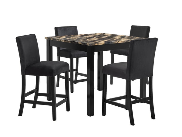 English Elm 5Pc Counter Height Dining Set Square Faux Marble Gold Frame Upholstered Stools B011P574494