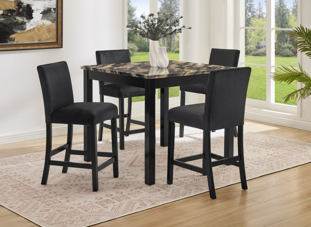 English Elm 5Pc Counter Height Dining Set Square Faux Marble Gold Frame Upholstered Stools B011P574494