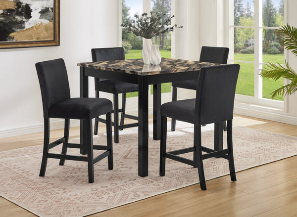 English Elm 5Pc Counter Height Dining Set Square Faux Marble Gold Frame Upholstered Stools B011P574494