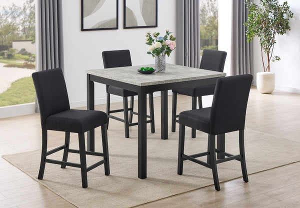 English Elm 5Pc Counter Height Dining Set Square Faux Stone Table Nailhead Upholstered Chairs B011P574495