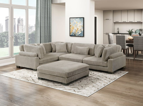 English Elm Ottoman Corduroy Upholstered Square Modular Accent Piece with Textured Channels for Living Rooms B011P575181