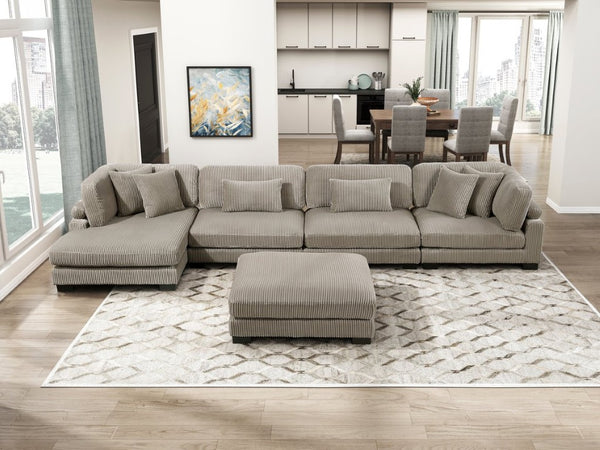English Elm Ottoman Corduroy Upholstered Square Modular Accent Piece with Textured Channels for Living Rooms B011P575181