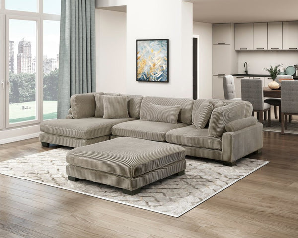English Elm Ottoman Corduroy Upholstered Square Modular Accent Piece with Textured Channels for Living Rooms B011P575181