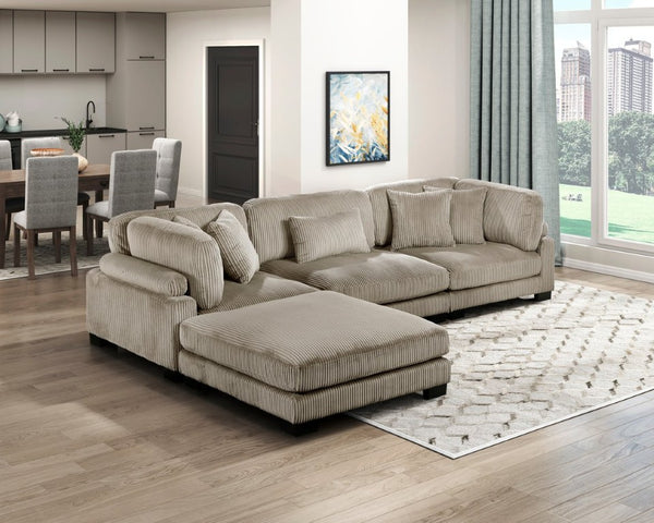 English Elm Ottoman Corduroy Upholstered Square Modular Accent Piece with Textured Channels for Living Rooms B011P575181
