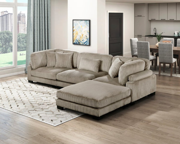 English Elm Ottoman Corduroy Upholstered Square Modular Accent Piece with Textured Channels for Living Rooms B011P575181