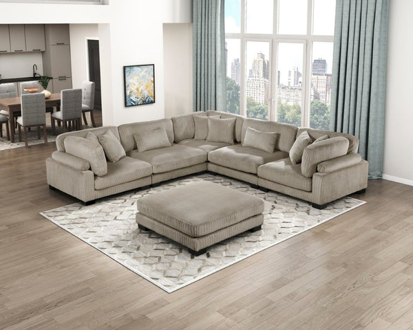 English Elm Ottoman Corduroy Upholstered Square Modular Accent Piece with Textured Channels for Living Rooms B011P575181