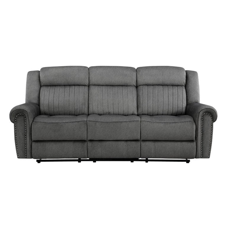 English Elm Double Reclining Sofa Microfiber Upholstered with Nailhead Trim for Living Rooms B011P575185