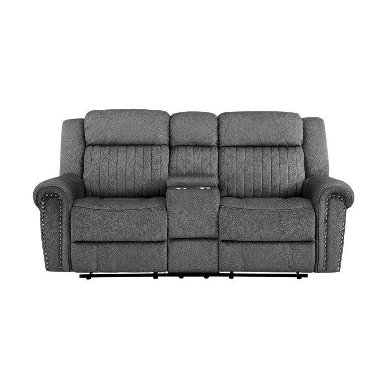 English Elm Double Reclining Loveseat with Console Storage Microfiber Upholstered Seating B011P575186