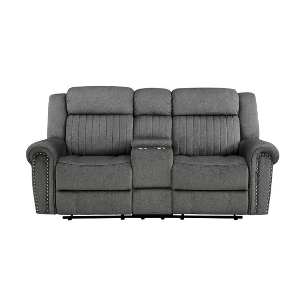 English Elm Double Reclining Loveseat with Console Storage Microfiber Upholstered Seating B011P575186