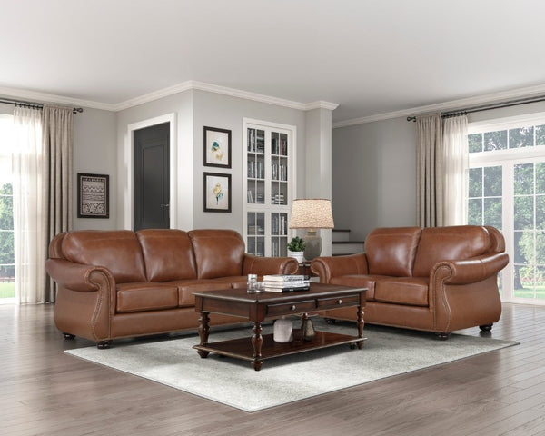 English Elm Love Seat Top-Grain Leather Loveseat with Nailhead Trim and Pocket Coil Support B011P575198