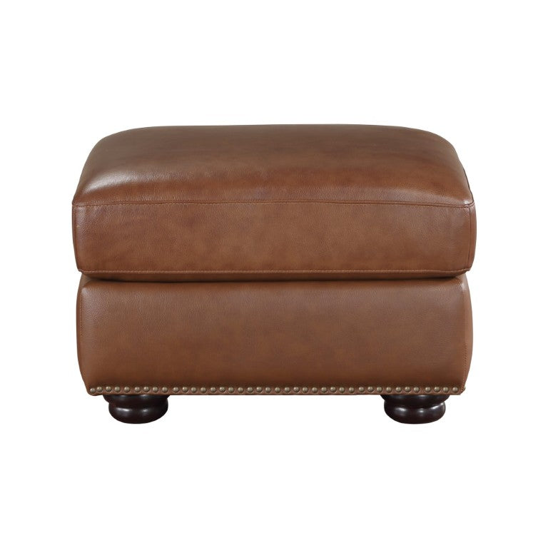 English Elm Ottoman Top Grain Leather Nailhead Accent Piece for Study or Living Room Seating B011P575200