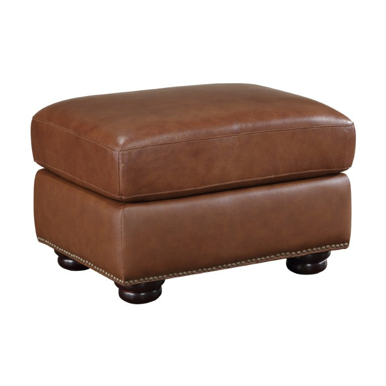 English Elm Ottoman Top Grain Leather Nailhead Accent Piece for Study or Living Room Seating B011P575200