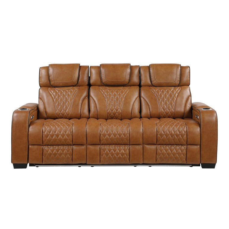 English Elm Power Reclining Sofa with Top-Grain Leather LED Lighting Massage and USB Charging B011P575206