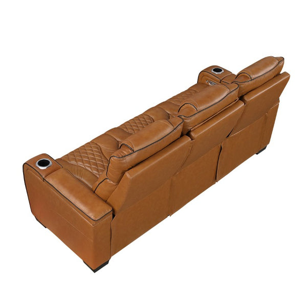 English Elm Power Reclining Sofa with Top-Grain Leather LED Lighting Massage and USB Charging B011P575206